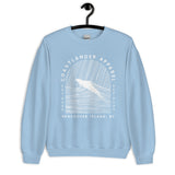 Design of Vancouver Island Wave Design - White Line Art - Unisex Sweatshirt , the colour is Light Blue