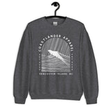 Design of Vancouver Island Wave Design - White Line Art - Unisex Sweatshirt , the colour is Dark Heather