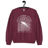 Design of Vancouver Island Wave Design - White Line Art - Unisex Sweatshirt , the colour is Maroon
