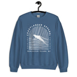 Design of Vancouver Island Wave Design - White Line Art - Unisex Sweatshirt , the colour is Indigo Blue