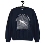 Design of Vancouver Island Wave Design - White Line Art - Unisex Sweatshirt , the colour is Navy