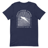 Design of Vancouver Island Wave Design - White Line Art - Unisex t-shirt , the colour is Navy