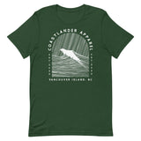 Design of Vancouver Island Wave Design - White Line Art - Unisex t-shirt , the colour is Forest