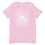 Design of Vancouver Island Wave Design - White Line Art - Unisex t-shirt , the colour is Heather Prism Lilac