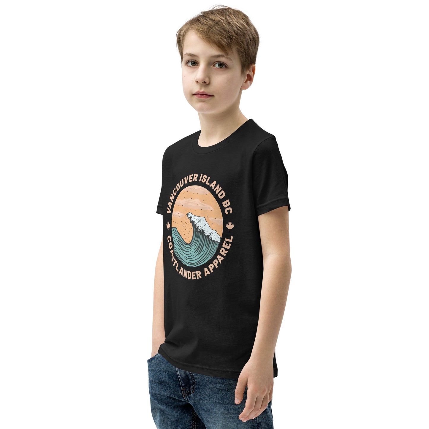Design of Vancouver Island Wave Design - Youth Short Sleeve T-Shirt , the colour is