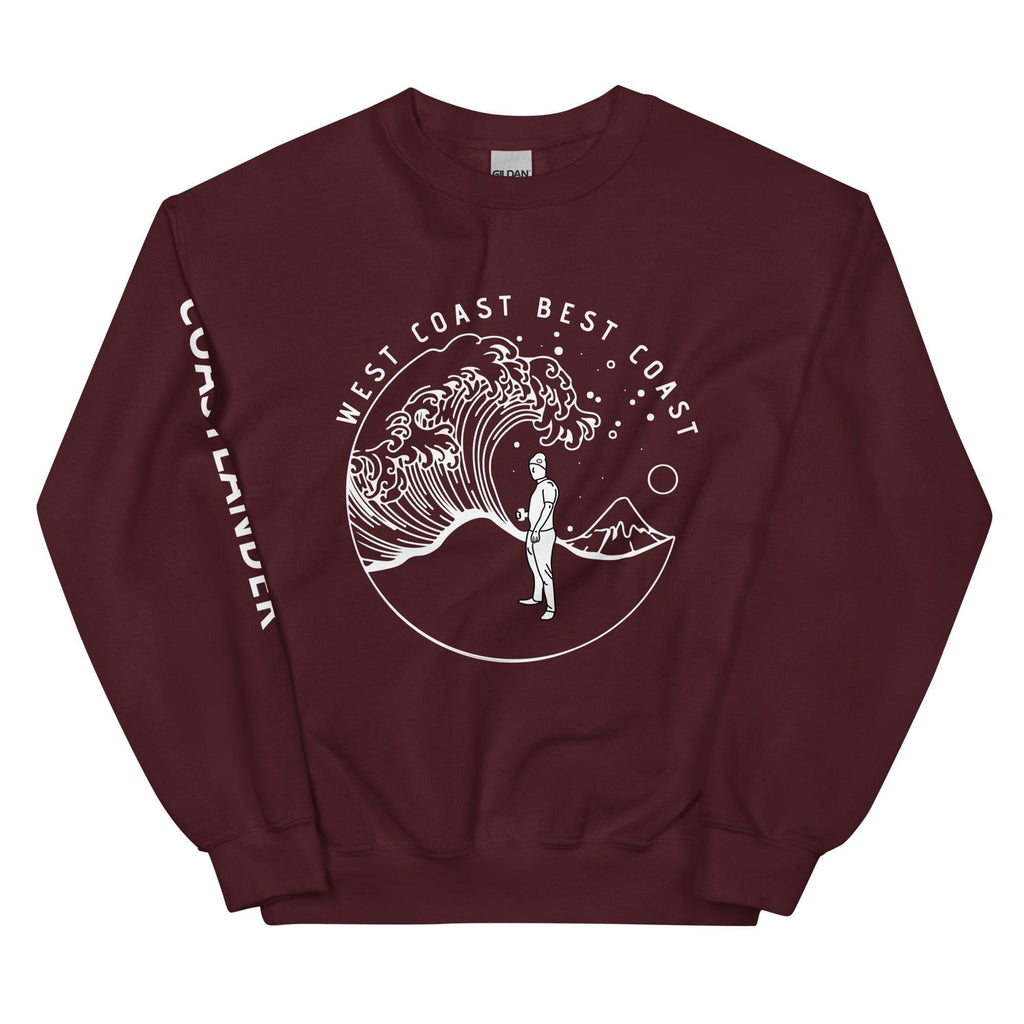 Design of West Coast Best Coast - Unisex Sweatshirt , the colour is Maroon