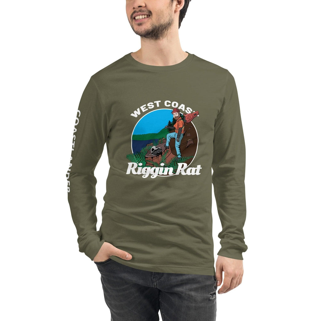 Design of West Coast Riggin Rat - Unisex Long Sleeve Tee , the colour is Military Green