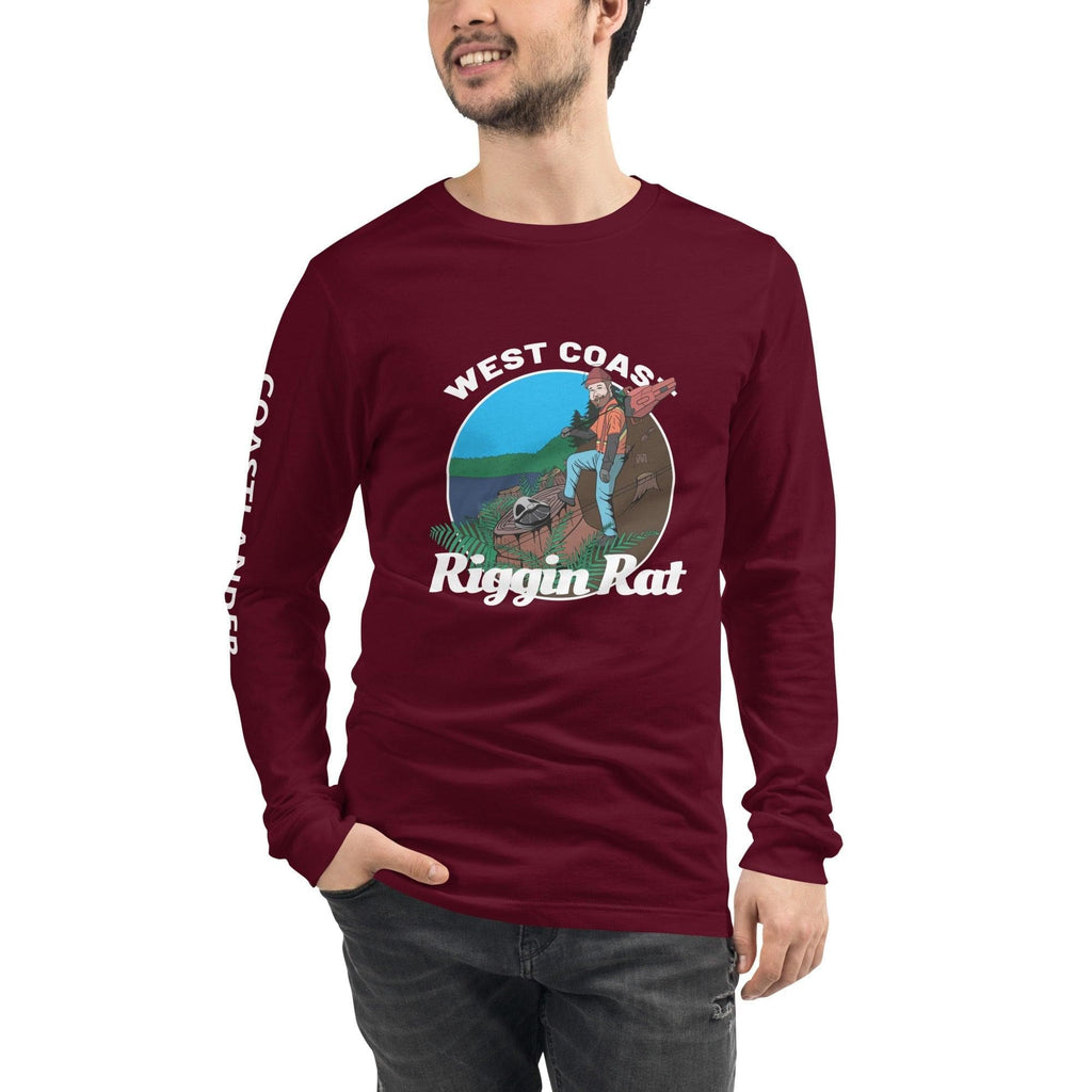 Design of West Coast Riggin Rat - Unisex Long Sleeve Tee , the colour is Maroon