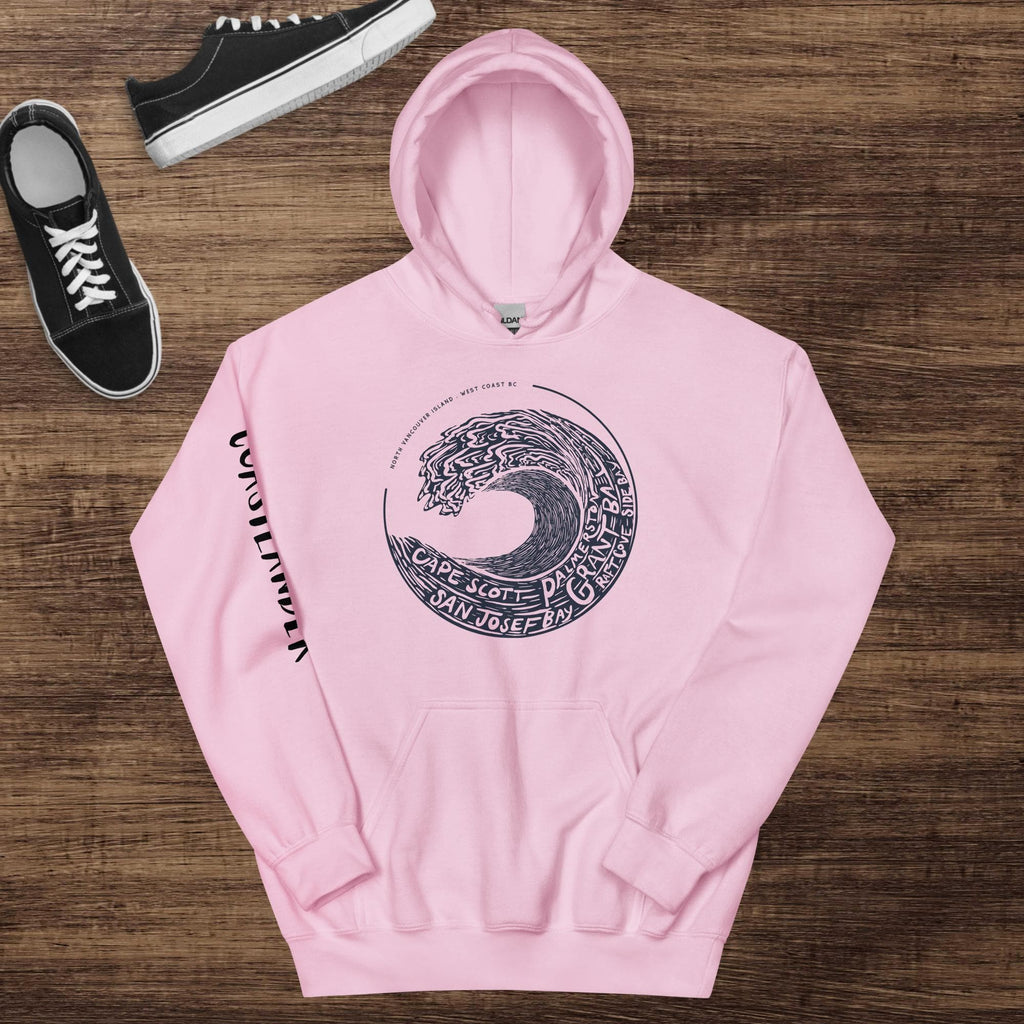 Design of West Coast Wave - North Vancouver Island - Unisex Hoodie , the colour is Light Pink