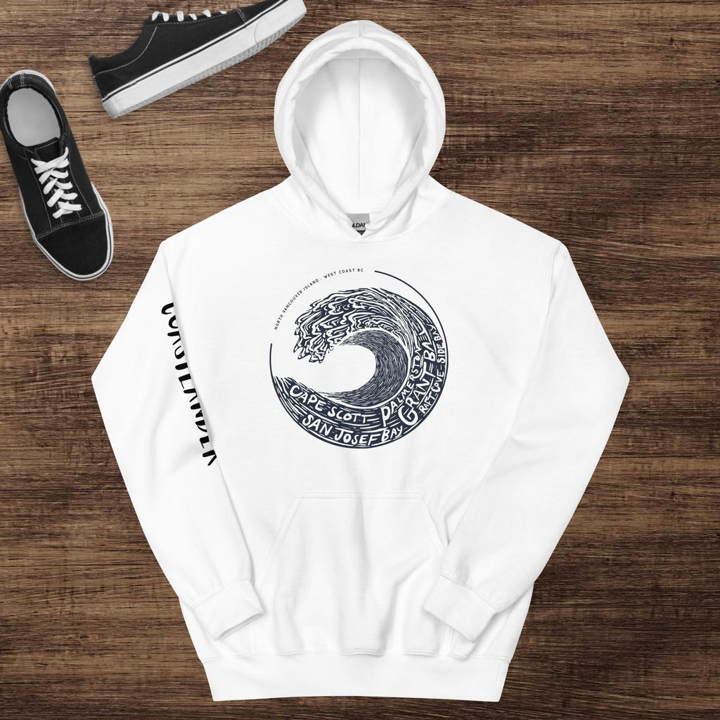 Design of West Coast Wave - North Vancouver Island - Unisex Hoodie , the colour is White
