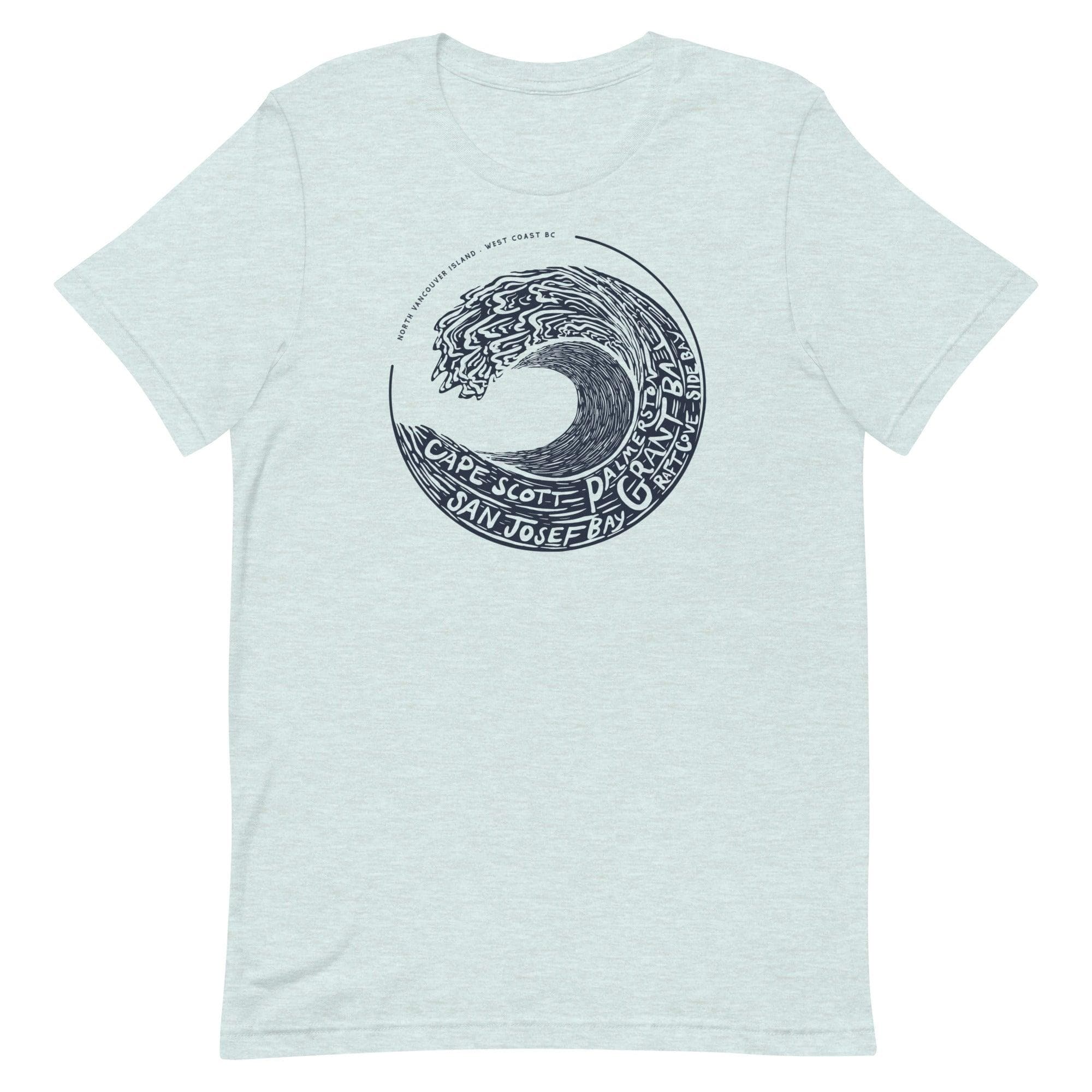 Design of West Coast Wave - North Vancouver Island - Unisex t-shirt , the colour is Heather Prism Ice Blue