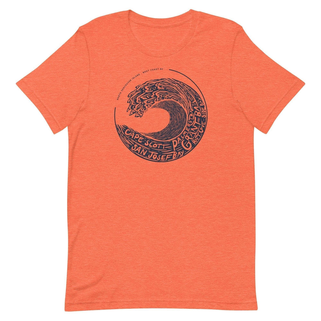 Design of West Coast Wave - North Vancouver Island - Unisex t-shirt , the colour is Heather Orange