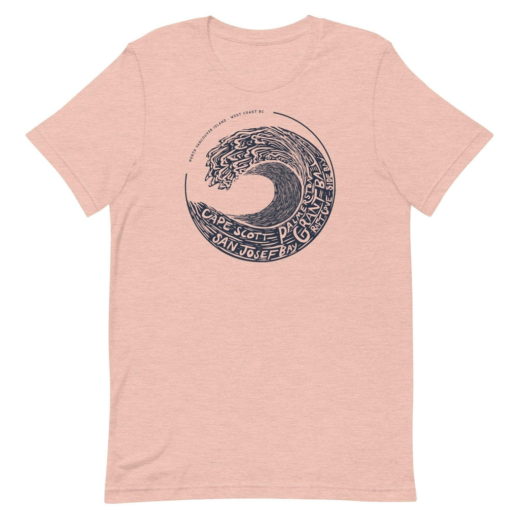 Design of West Coast Wave - North Vancouver Island - Unisex t-shirt , the colour is Heather Prism Peach