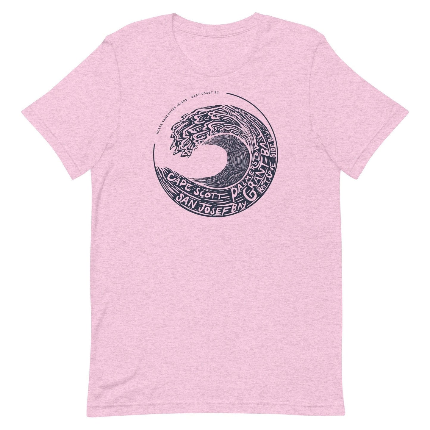 Design of West Coast Wave - North Vancouver Island - Unisex t-shirt , the colour is Heather Prism Lilac