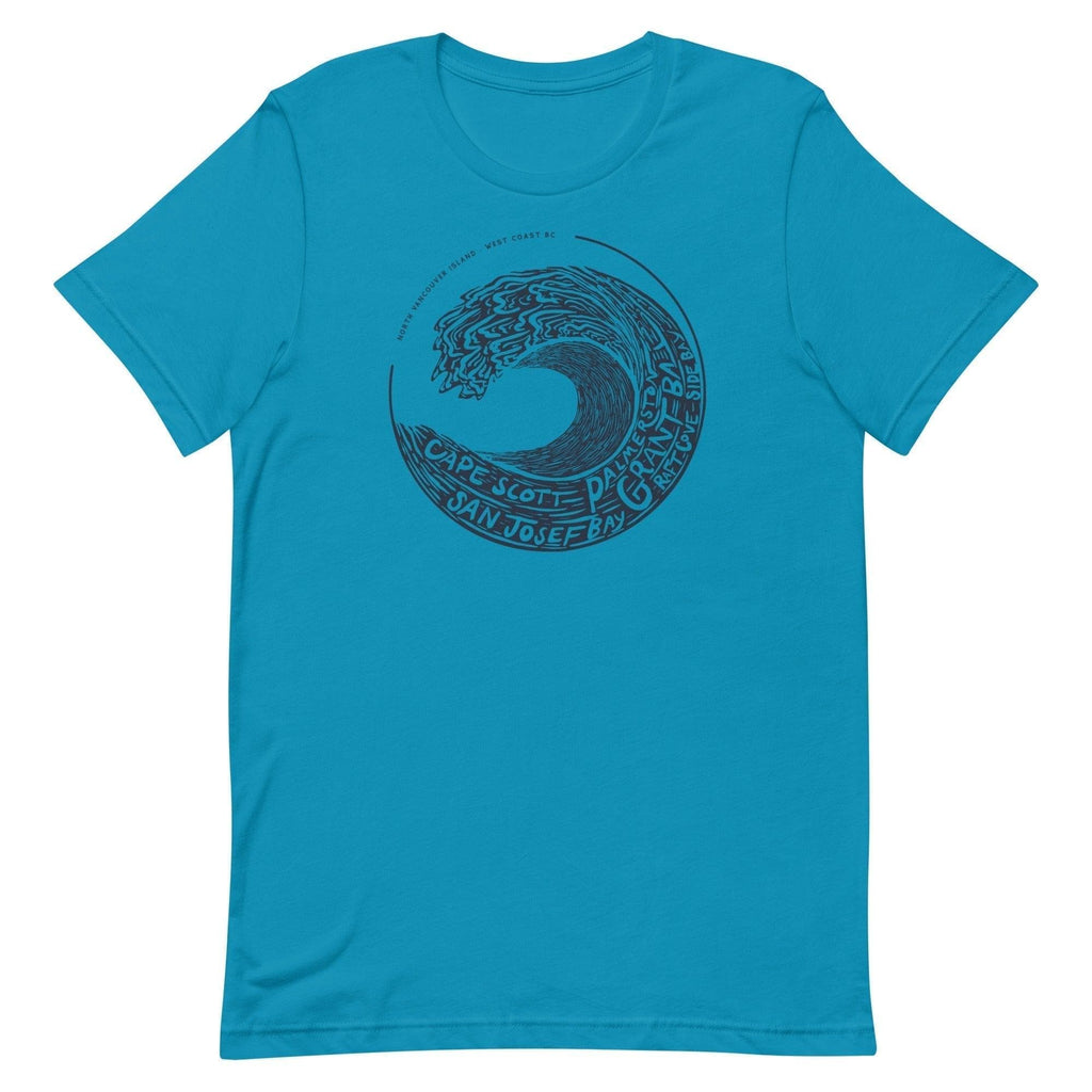 Design of West Coast Wave - North Vancouver Island - Unisex t-shirt , the colour is Aqua