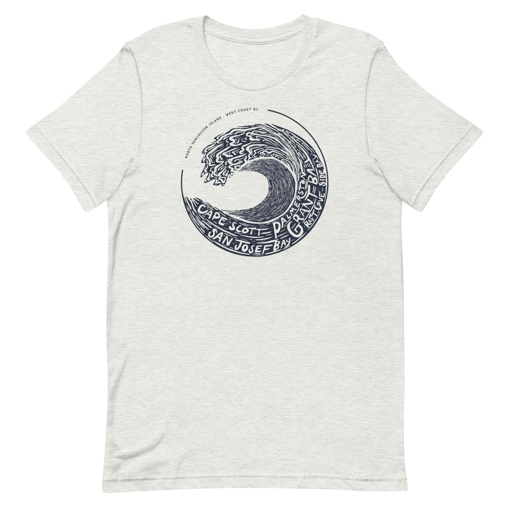 Design of West Coast Wave - North Vancouver Island - Unisex t-shirt , the colour is Ash