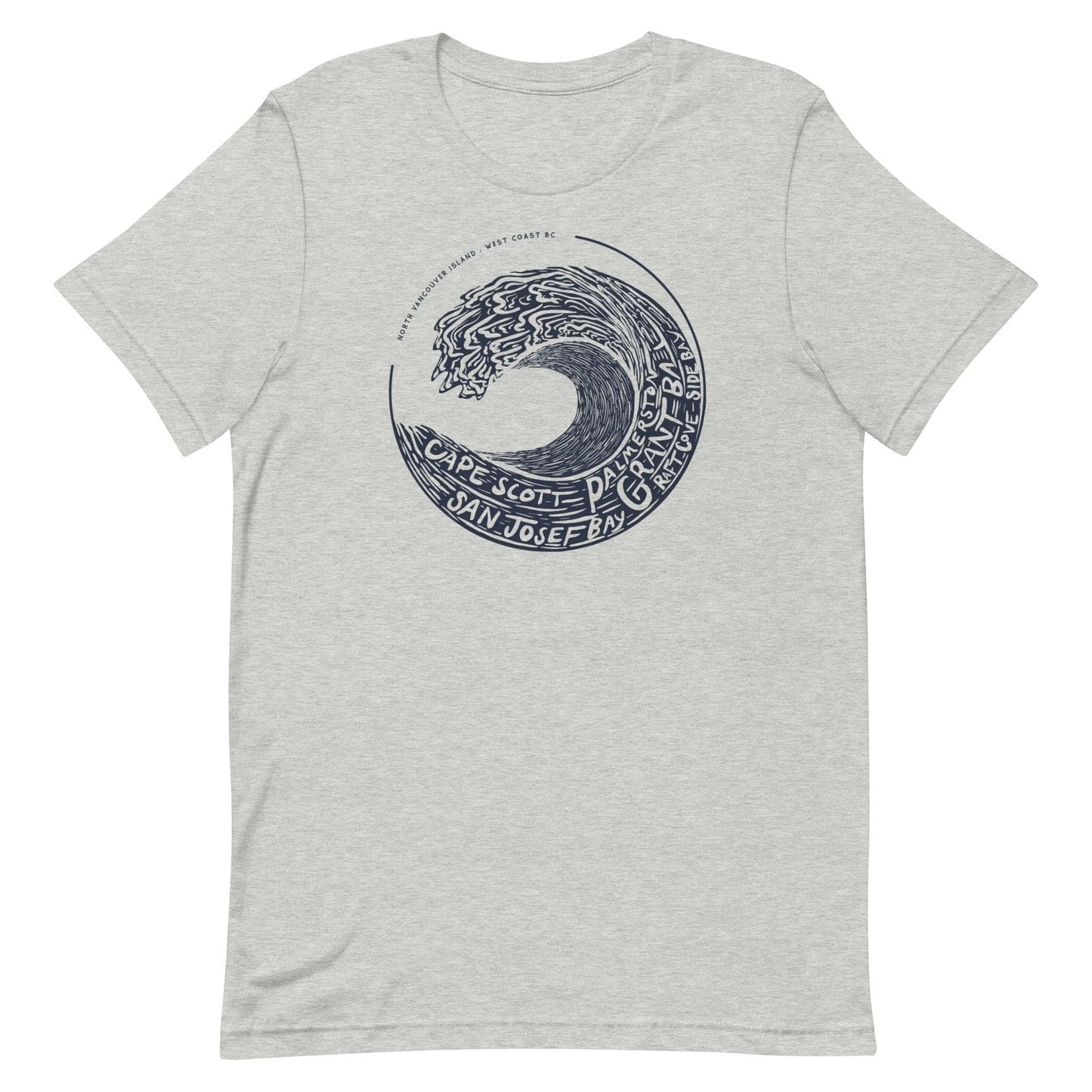 Design of West Coast Wave - North Vancouver Island - Unisex t-shirt , the colour is Athletic Heather