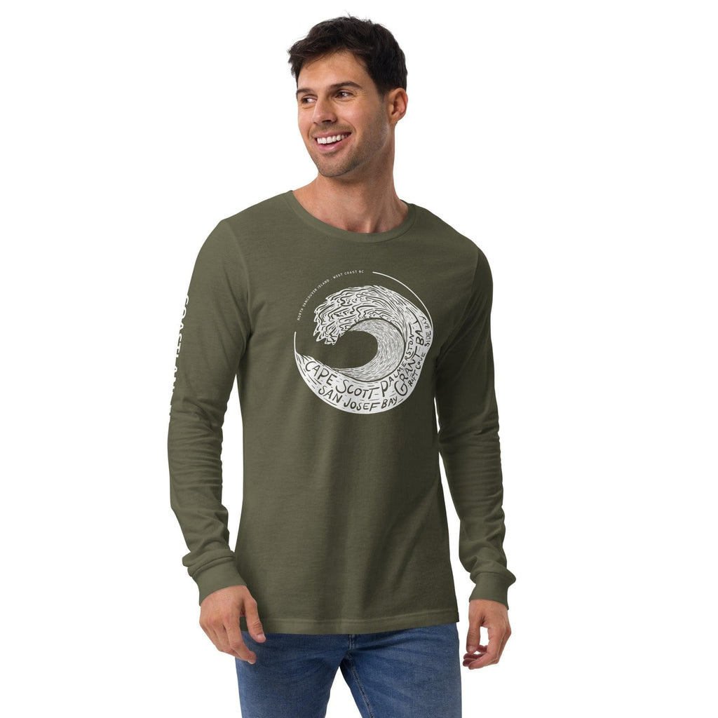 Design of West Coast Wave - Unisex Long Sleeve Tee , the colour is Military Green