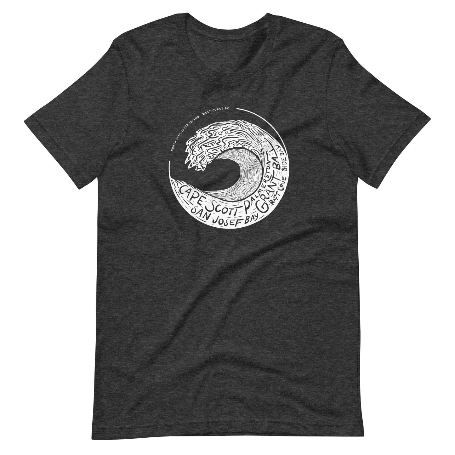 Design of West Coast Wave - Unisex t-shirt , the colour is Dark Grey Heather