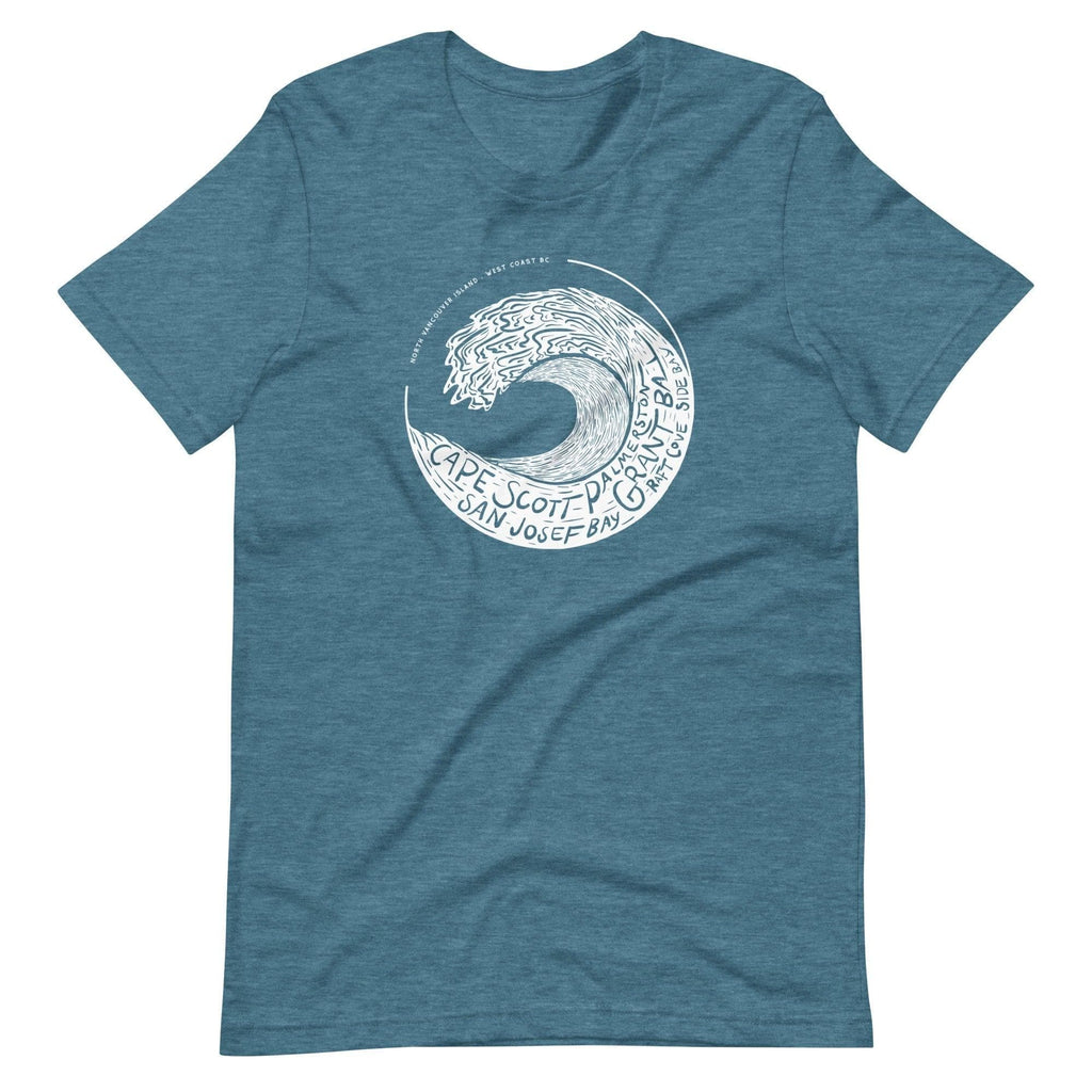 Design of West Coast Wave - Unisex t-shirt , the colour is Heather Deep Teal