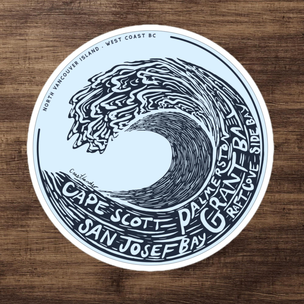 Design of West Coast Wave - Vancouver Island North - Cape Scott - Sticker , the colour is 5.5″×5.5″