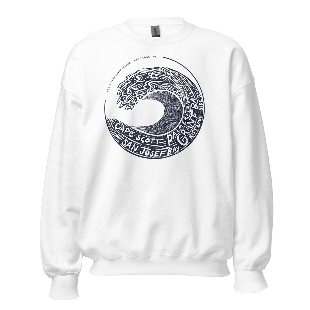 Design of West Coast Wave - Vancouver Island North - Unisex Sweatshirt , the colour is White