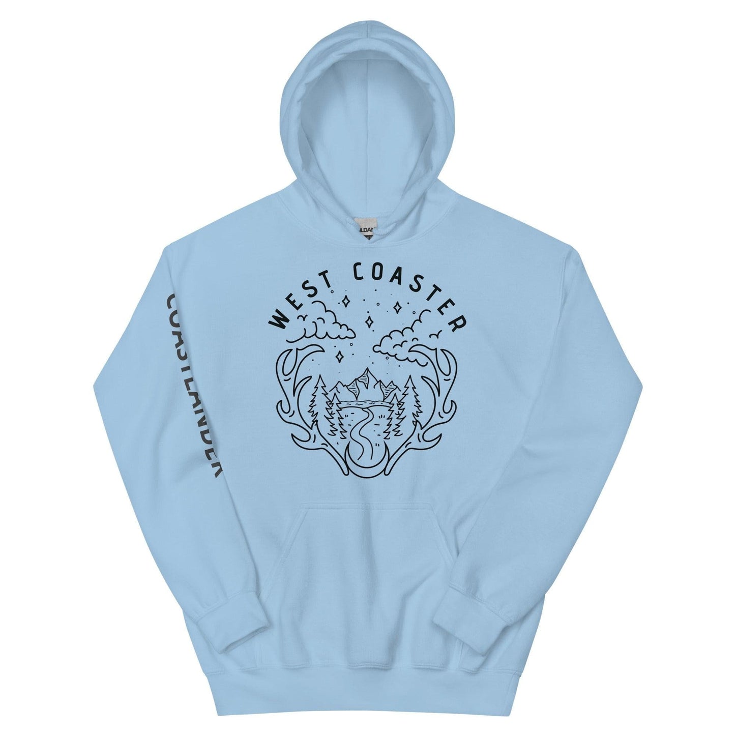 Design of West Coaster - Gildan Unisex Hoodie , the colour is Light Blue