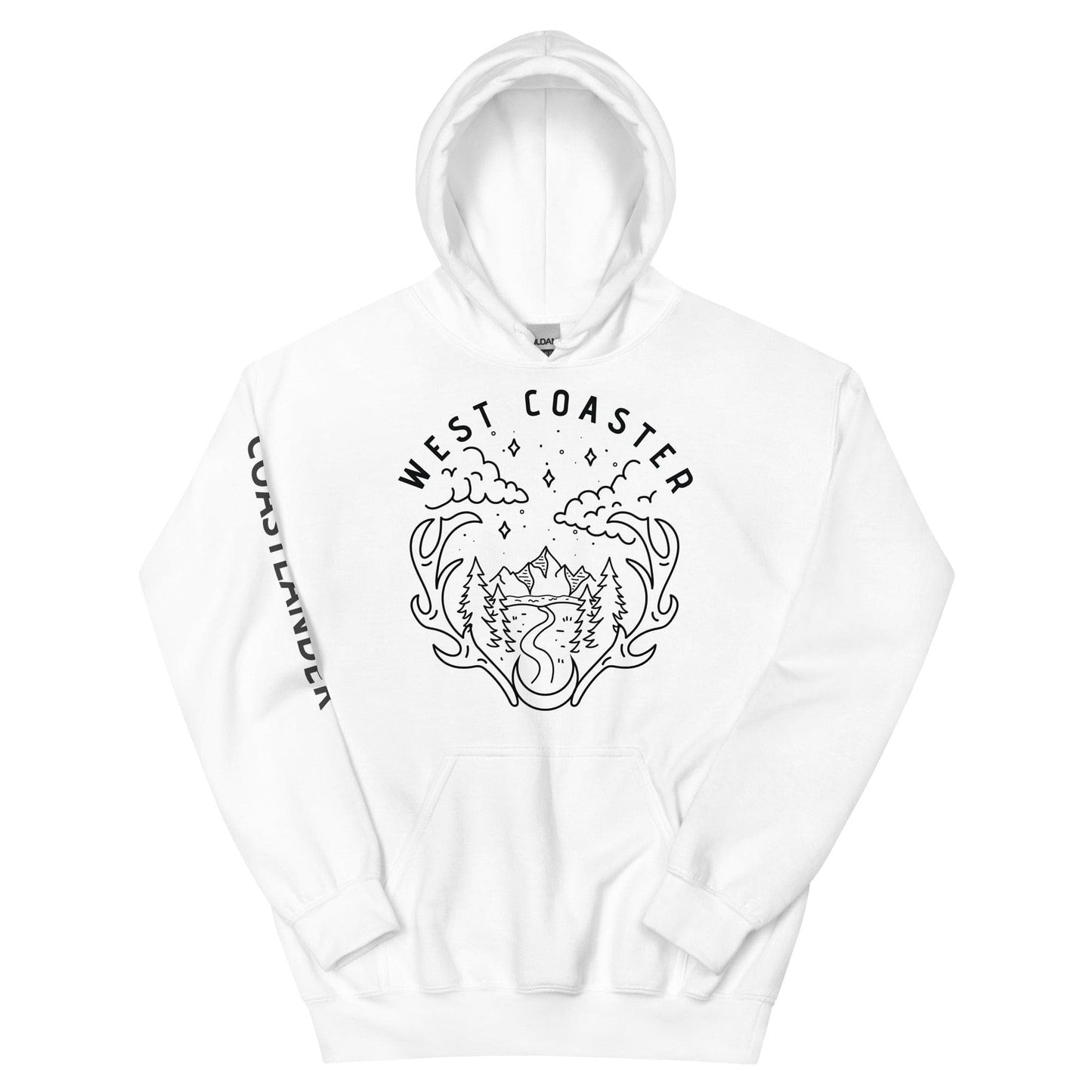Design of West Coaster - Gildan Unisex Hoodie , the colour is White