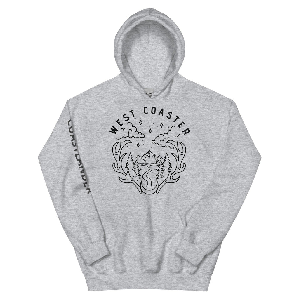 Design of West Coaster - Gildan Unisex Hoodie , the colour is Sport Grey