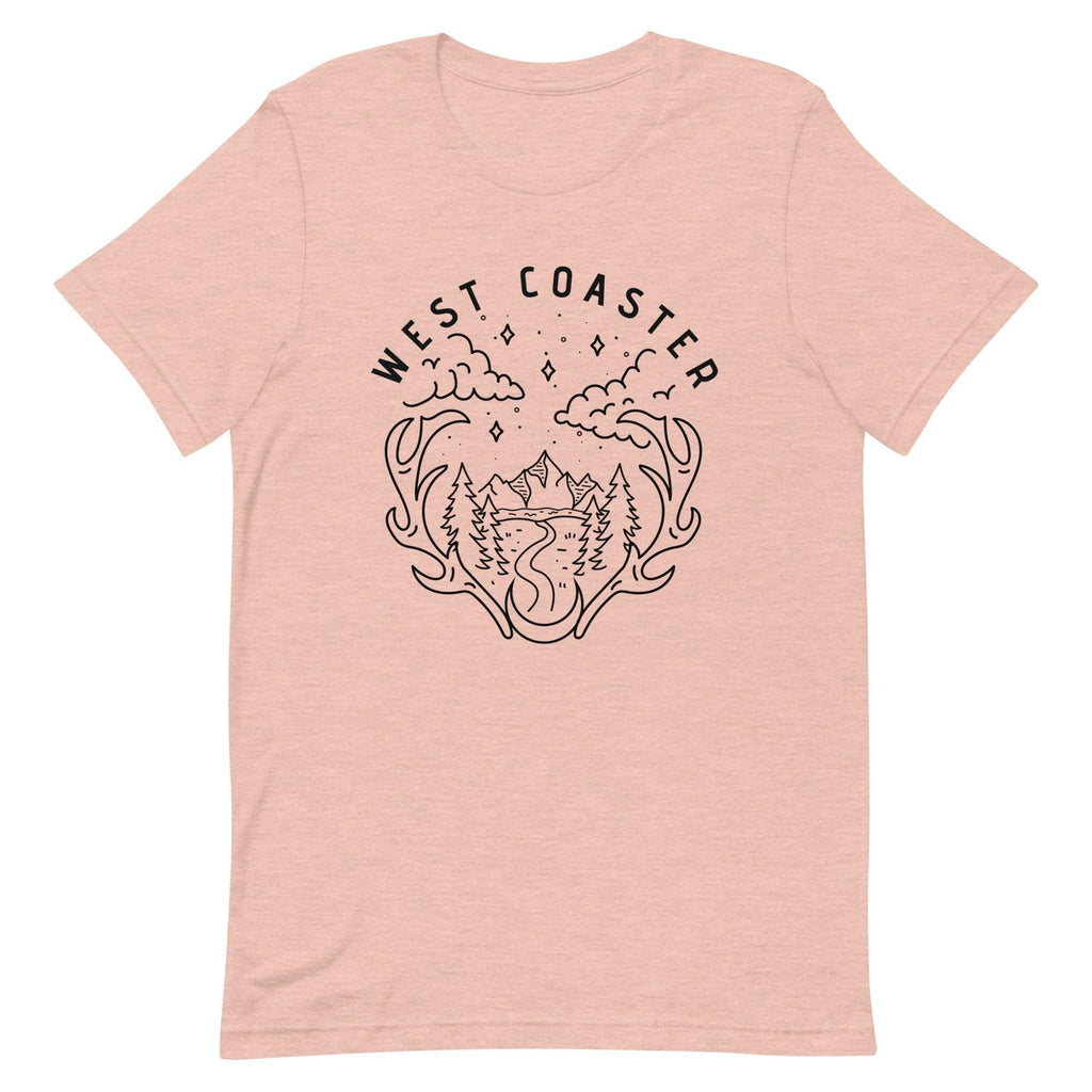 Design of West Coaster - Unisex t-shirt , the colour is Heather Prism Peach