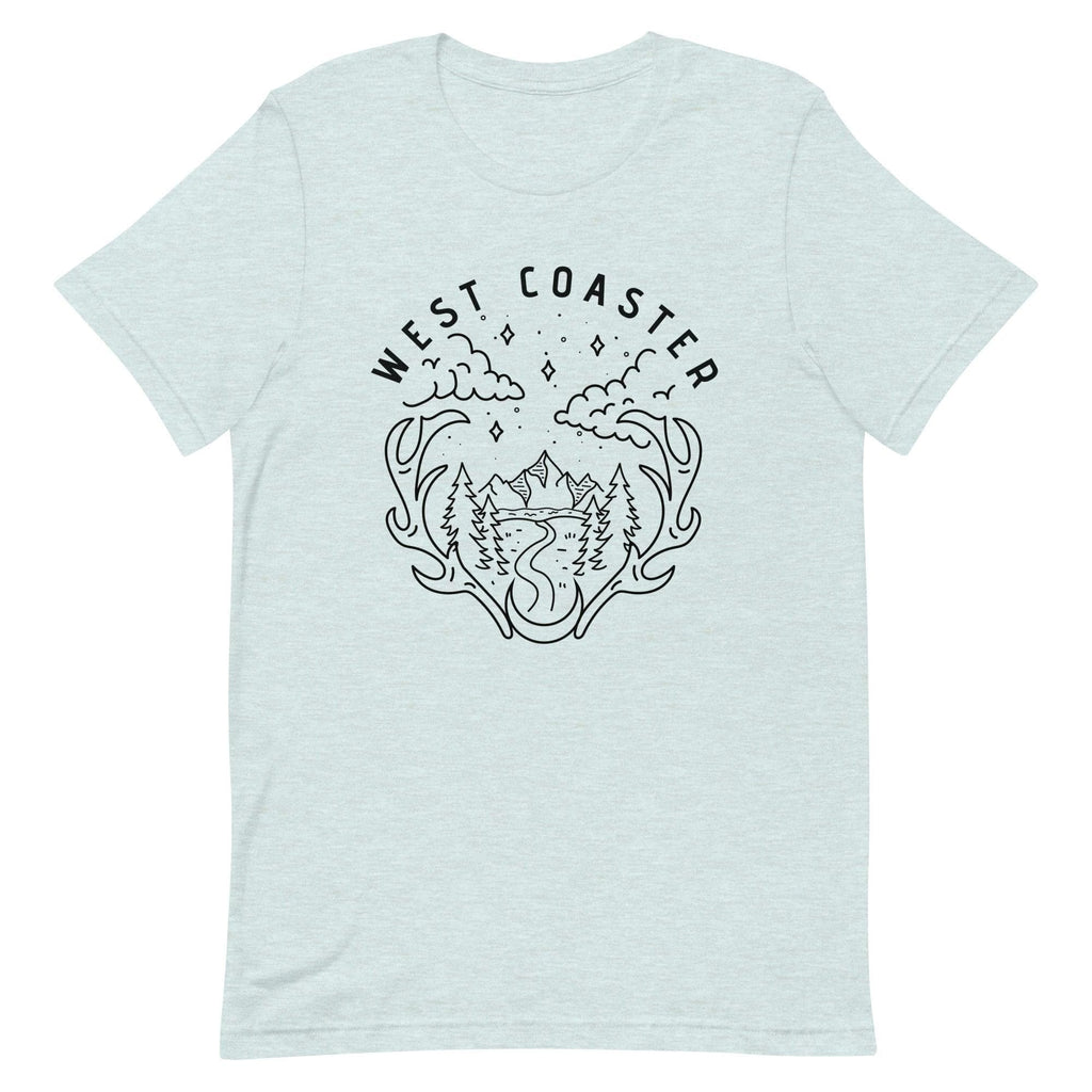 Design of West Coaster - Unisex t-shirt , the colour is Heather Prism Ice Blue
