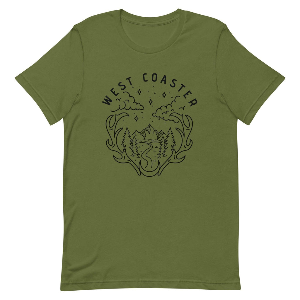 Design of West Coaster - Unisex t-shirt , the colour is Olive
