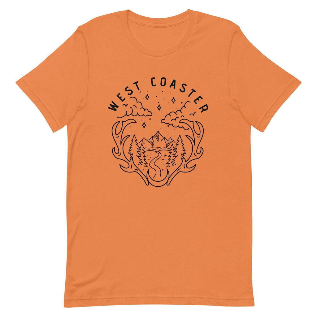 Design of West Coaster - Unisex t-shirt , the colour is Burnt Orange