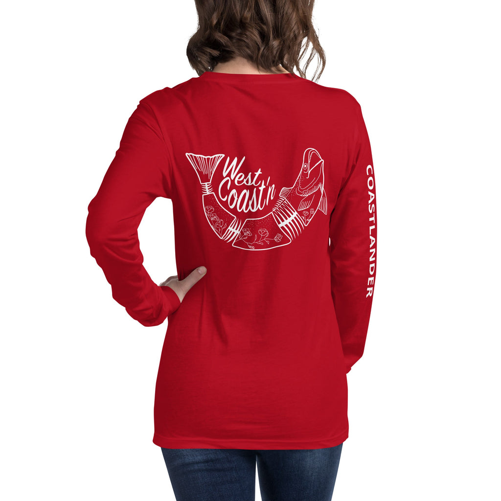 Design of West Coastin Fish - Unisex Long Sleeve Tee , the colour is Red