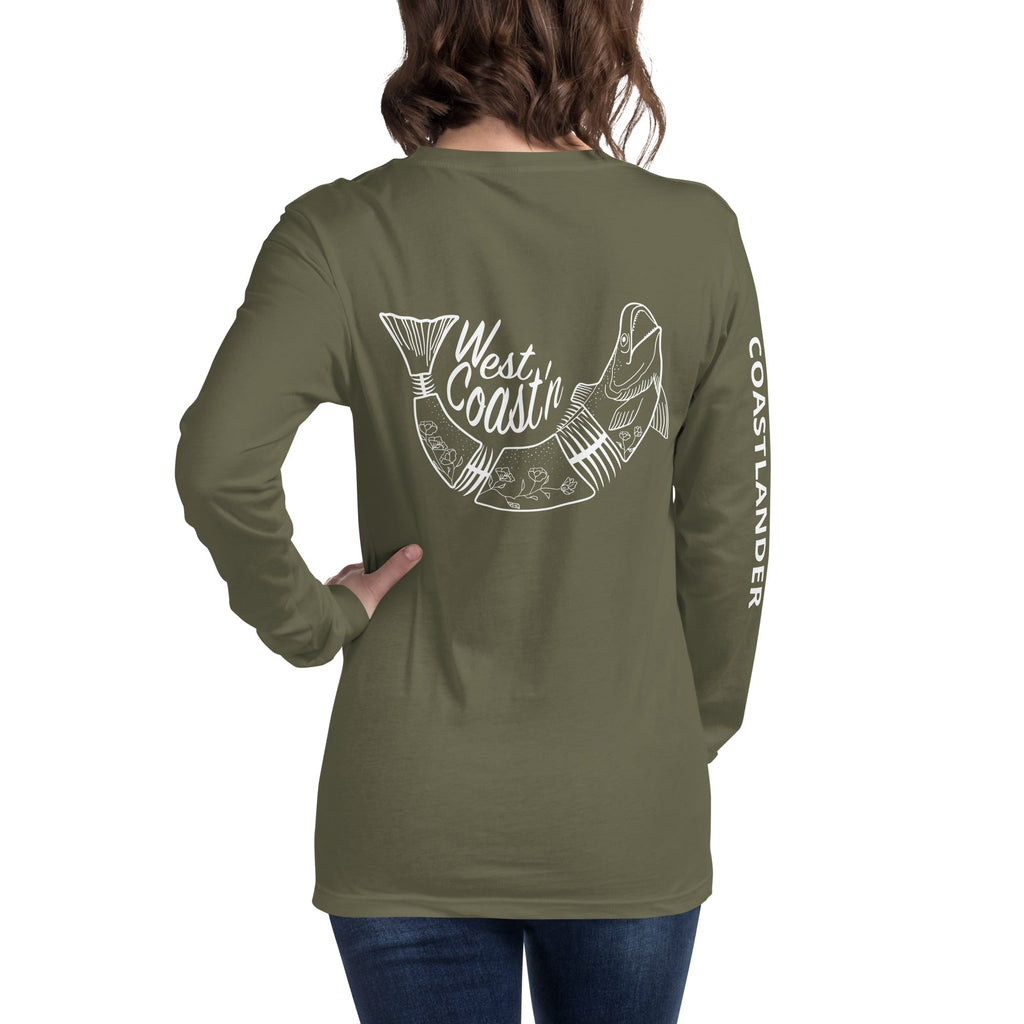 Design of West Coastin Fish - Unisex Long Sleeve Tee , the colour is Military Green