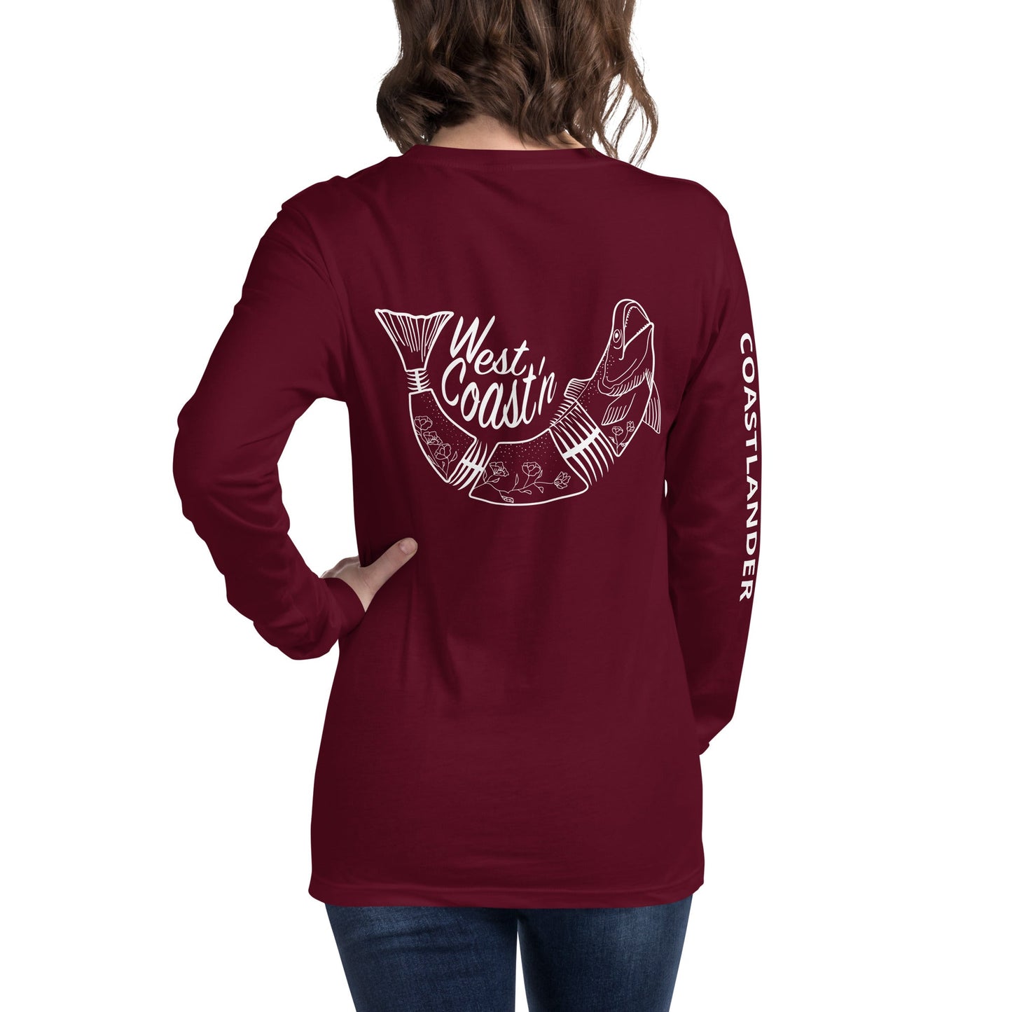 Design of West Coastin Fish - Unisex Long Sleeve Tee , the colour is Maroon