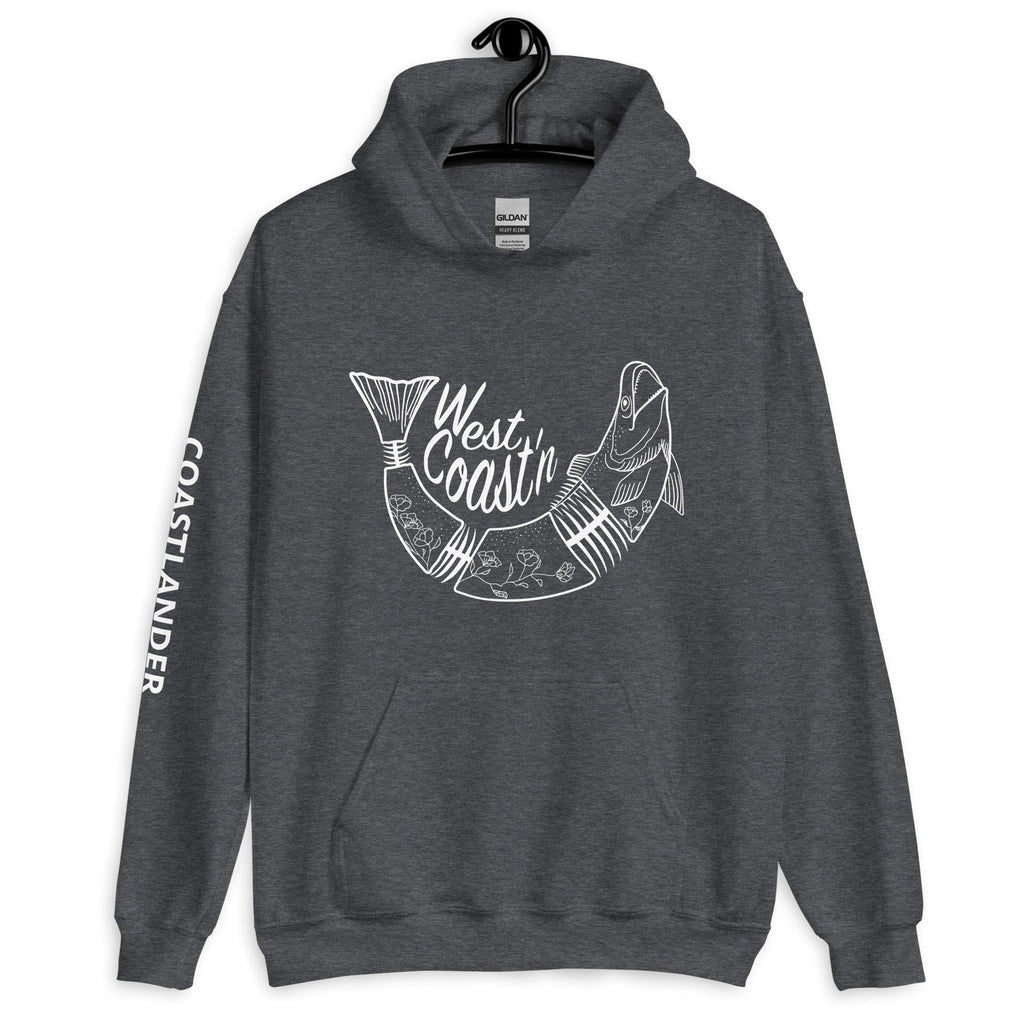 Design of West Coast'n Fish - Unisex Hoodie , the colour is Dark Heather