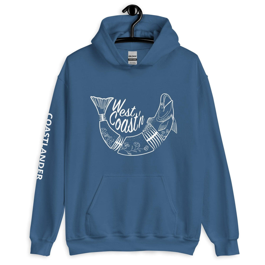 Design of West Coast'n Fish - Unisex Hoodie , the colour is Indigo Blue