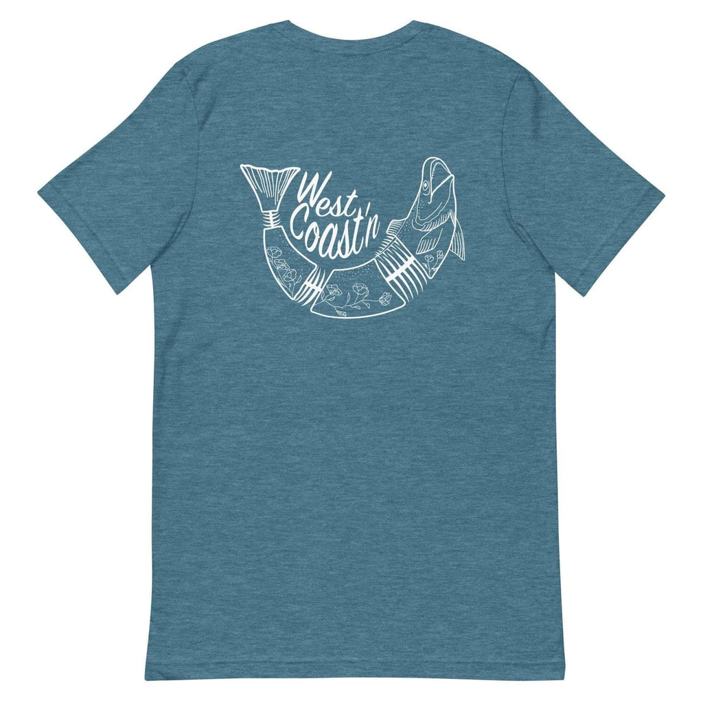 Design of West Coast'n Fish - Unisex t-shirt , the colour is Heather Deep Teal