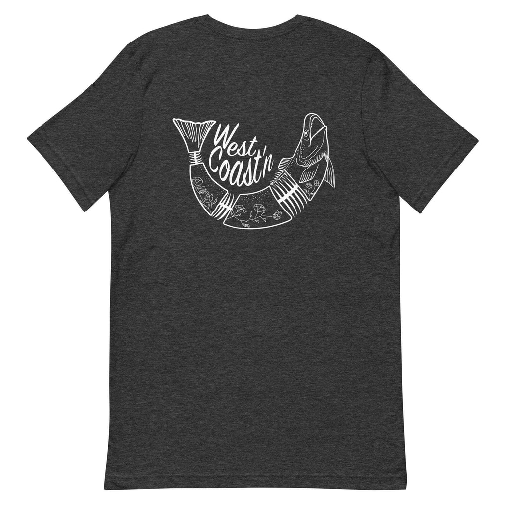 Design of West Coast'n Fish - Unisex t-shirt , the colour is Dark Grey Heather