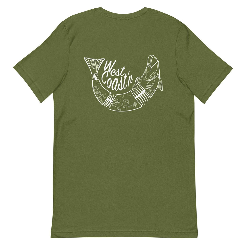 Design of West Coast'n Fish - Unisex t-shirt , the colour is Olive