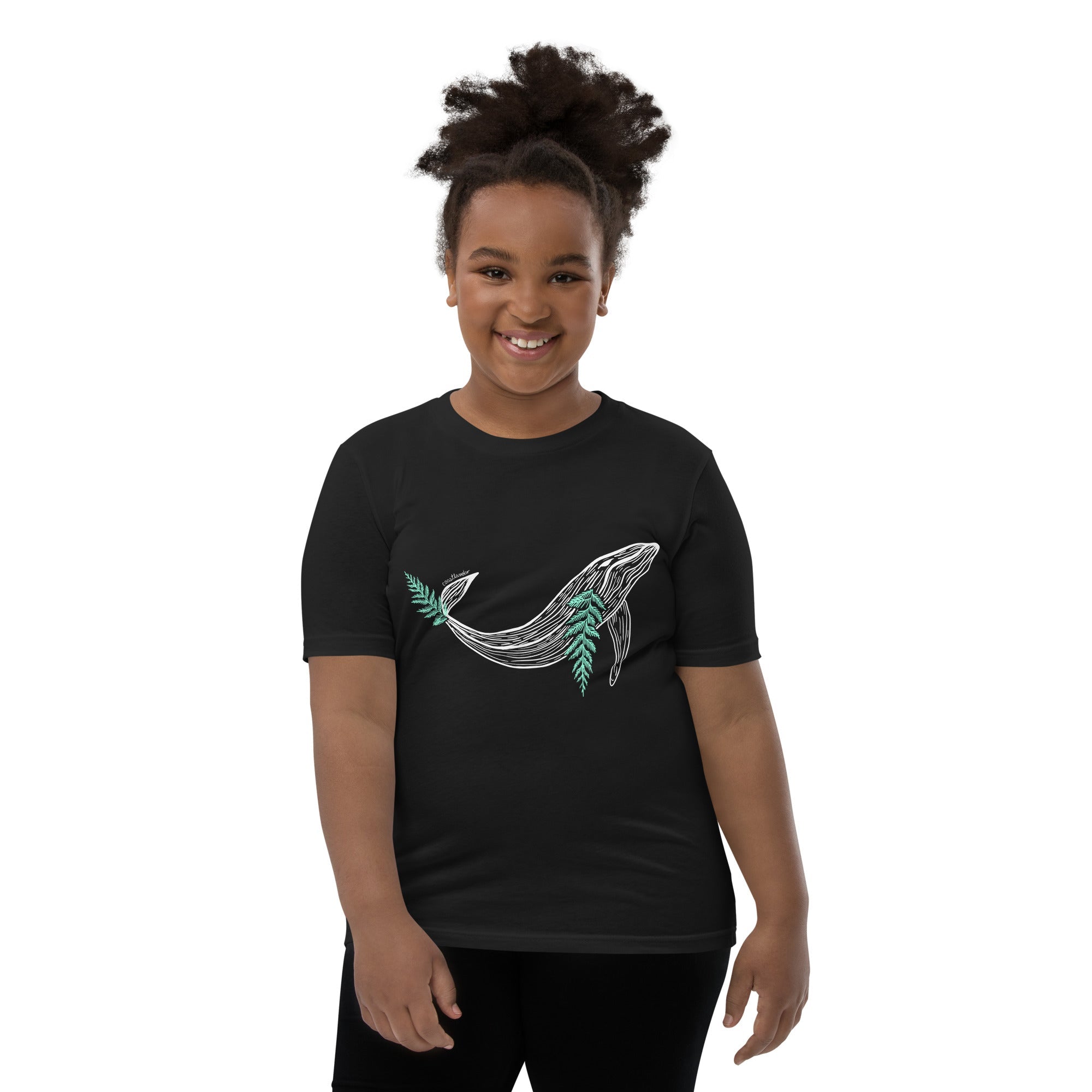 Design of Whale & Branch Design - Kids - Youth Short Sleeve T-Shirt , the colour is