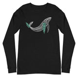 Design of Whale & Ceder Branch Design - Unisex Long Sleeve Tee , the colour is Black Heather