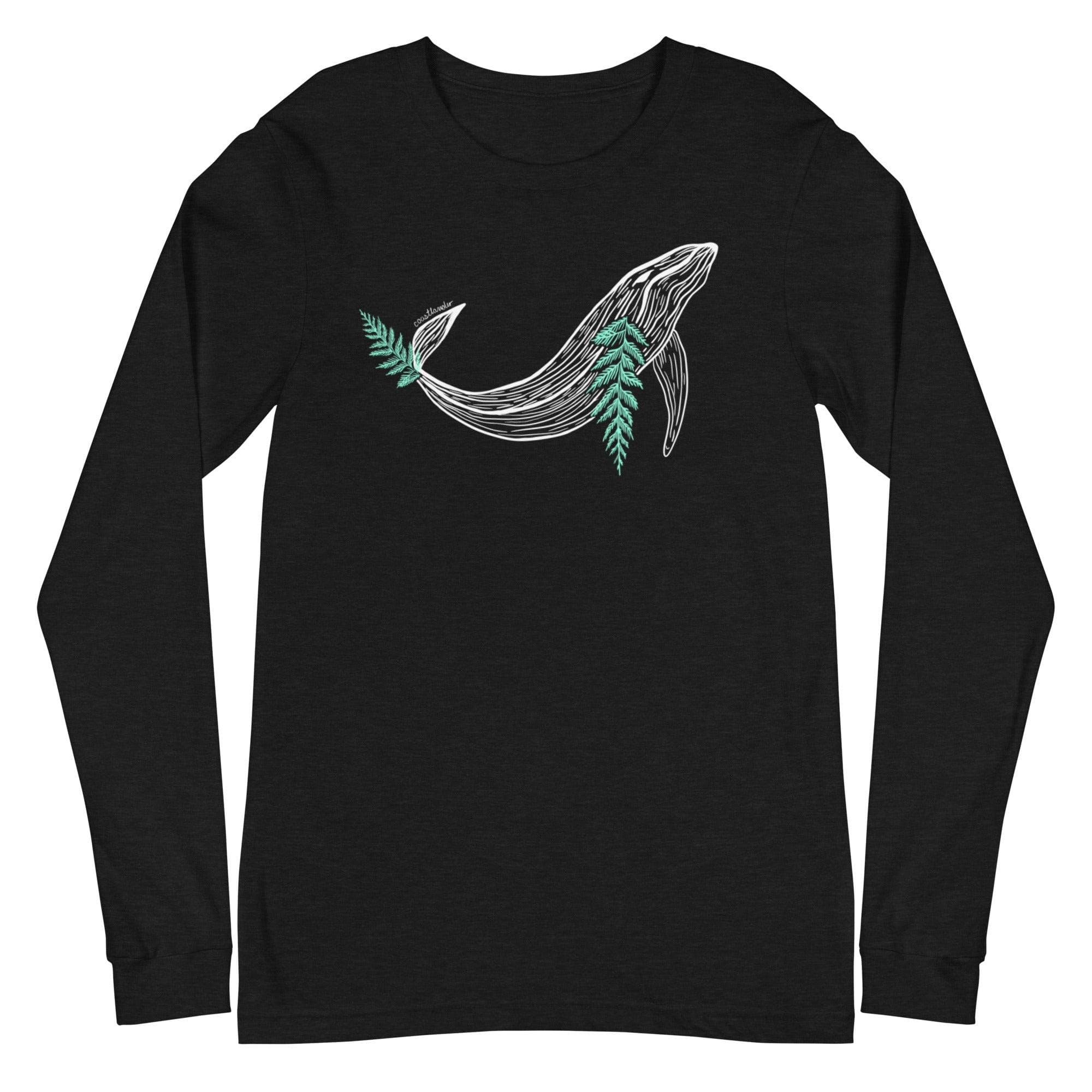 Design of Whale & Ceder Branch Design - Unisex Long Sleeve Tee , the colour is Black Heather