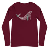 Design of Whale & Ceder Branch Design - Unisex Long Sleeve Tee , the colour is Maroon