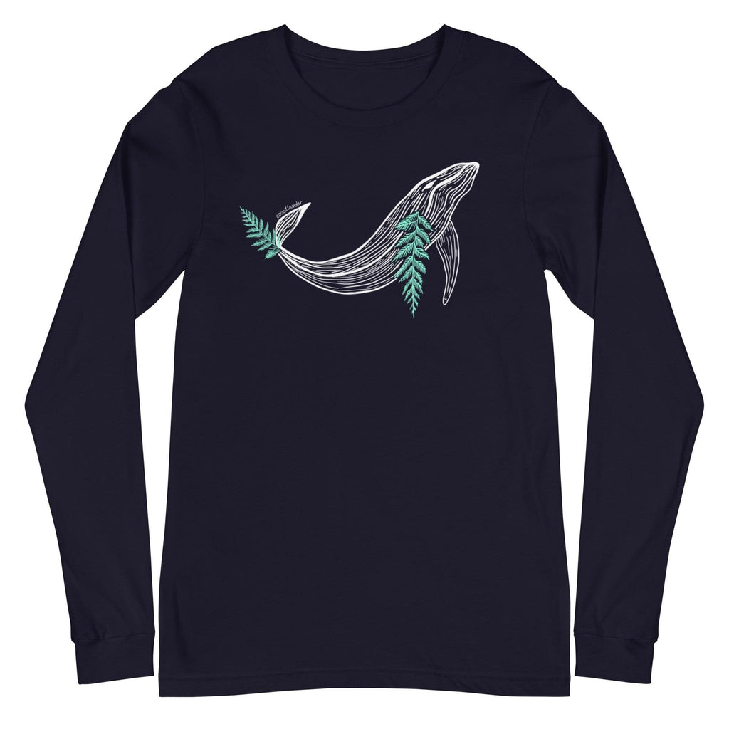 Design of Whale & Ceder Branch Design - Unisex Long Sleeve Tee , the colour is Navy