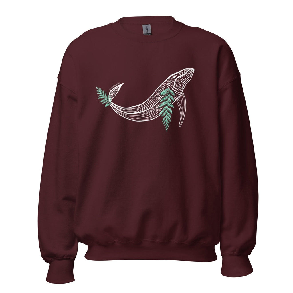 Design of Whale & Ceder Branch Design - Unisex Sweatshirt , the colour is Maroon