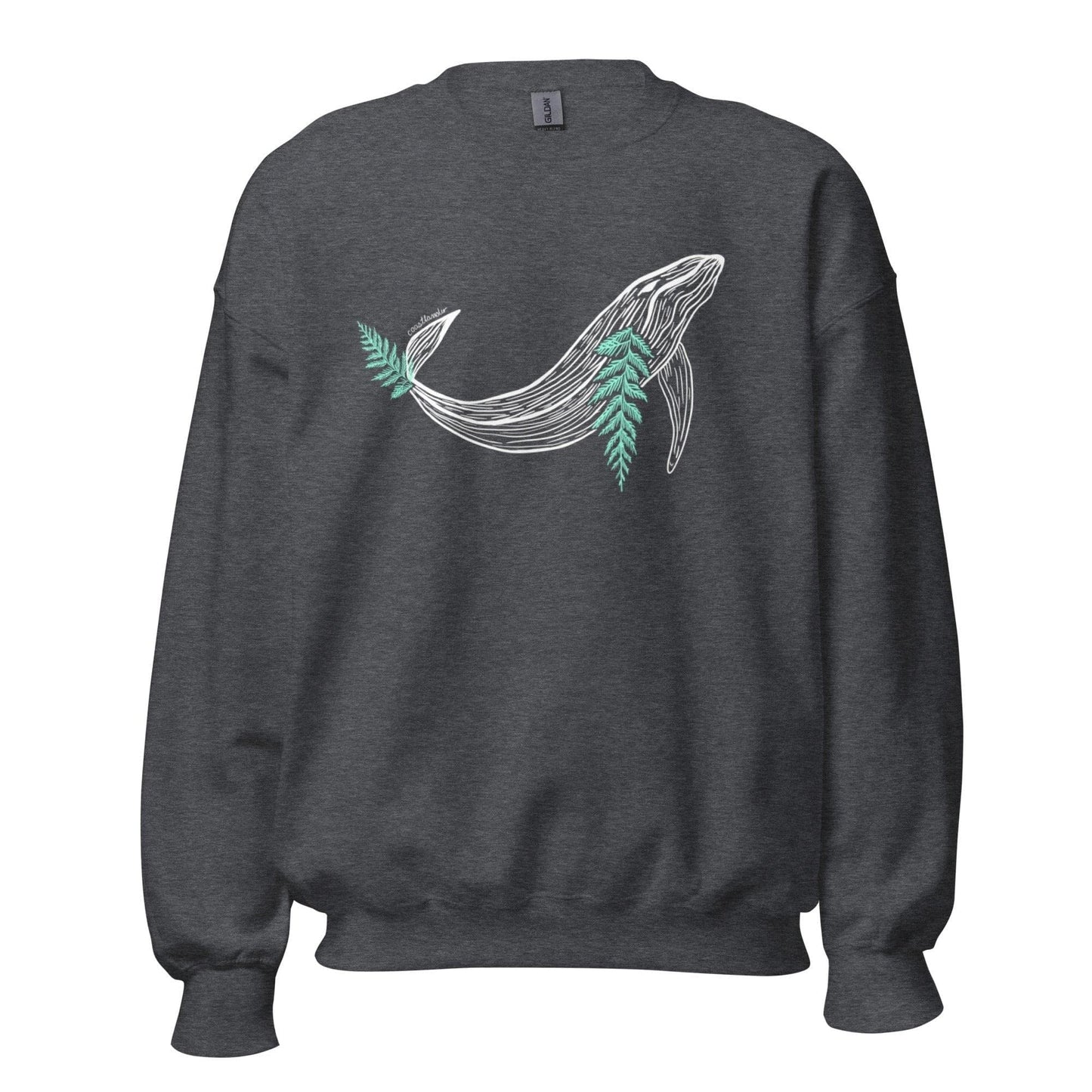 Design of Whale & Ceder Branch Design - Unisex Sweatshirt , the colour is Dark Heather