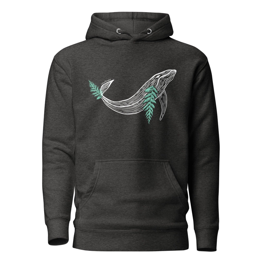 Design of Whale & Ceder Branch - Unisex Hoodie , the colour is Charcoal Heather
