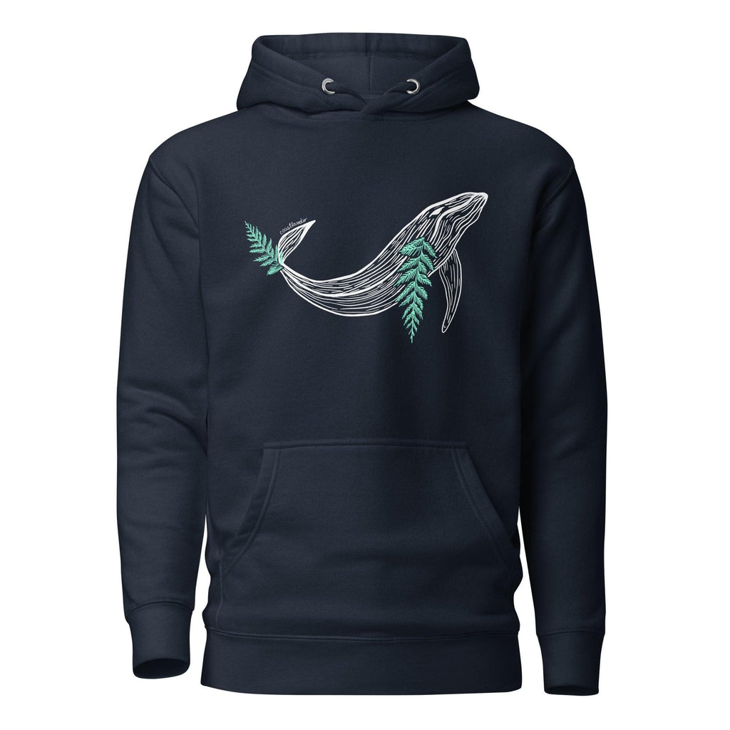 Design of Whale & Ceder Branch - Unisex Hoodie , the colour is Navy Blazer